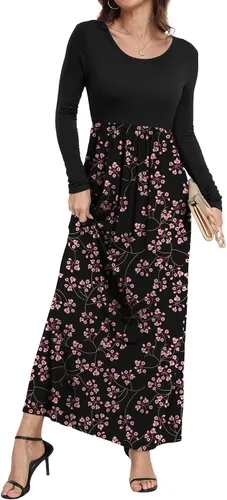 Miniatura 3 de HAOMEILI - Vestido largo de manga cortalarga, holgado, liso, informal y con bolsillos para mujer