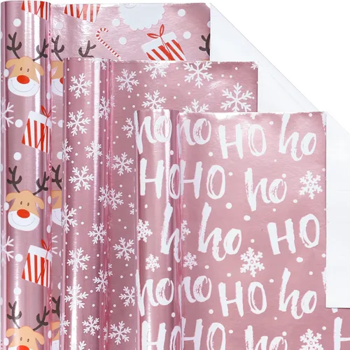 Miniatura 15 de LeZakaa Mini rollo de papel de regalo de Navidad, diseño de campana y árbol/bastones de caramelo/copos de nieve, blanco y negro, para envolver