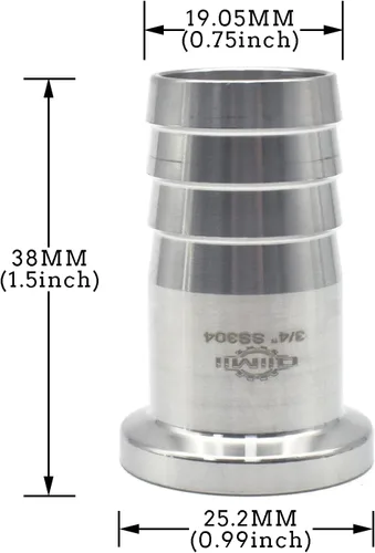 Miniatura 2 de Adaptador de púas de manguera de abrazadera triple SS316L de 3/4 "con brida 0.992 in manguera sanitaria accesorio de tubería