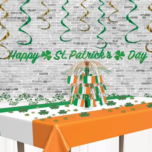 Miniatura 5 de Beistle Mantel irlandés, 54 x 108 pulgadas, 2 piezas, mantel de plástico, mantel rectangular, a rayas, día de San Patricio, decoraciones del día