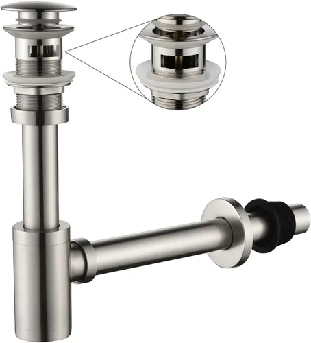 Miniatura 15 de Baño Latón Contemporáneo Botella Redonda P Trampa 1-1/4, Lavabo Ajustable Lavabo Desagüe P-Trap Kit, General US Standard, Negro Mate