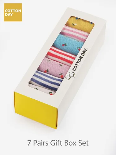 Miniatura 3 de COTTON DAY Caja de regalo de 7 días de la semana, calcetines cortos de moda para niños y niñas, diseño de animales, flores, estrellas, rayas
