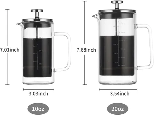 Miniatura 7 de Cafetera francesa de pared doble del vidrio de Borosilicate a prueba de calor del fabricante de café