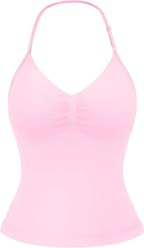 Miniatura 13 de YEOREO SoftHue Impact Longline Top de Tirantes para Mujer Camiseta sin Mangas Halter para Ejercicio sin Espalda Gimnasio Longline con Correa