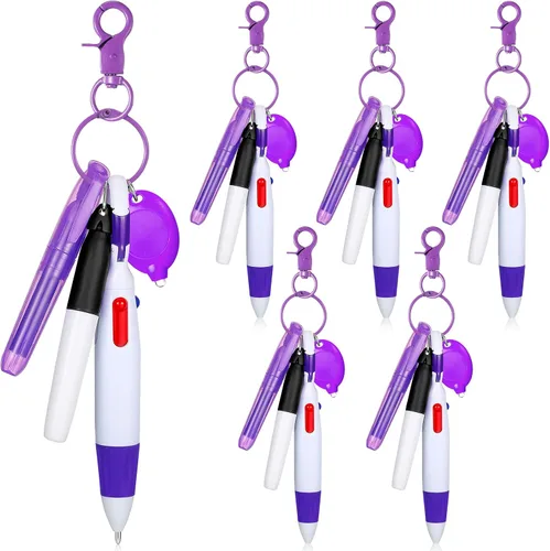 Miniatura 12 de 30 piezas de clip retráctil para bolígrafo de lanzadera con mini resaltador, bolígrafo de insignia de enfermera, marcador de neón, llavero LED, clip