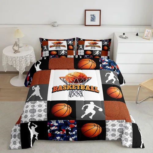 Miniatura 2 de Erosebridal - Juego de edredón completo de baloncesto para niños, juego de ropa de cama deportiva, edredón para atletas de baloncesto, conjuntos