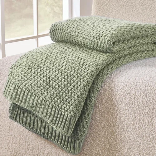 Miniatura 16 de Manta de punto beige para sofá, manta de punto de tablero de ajedrez beige para cama, manta de punto reversible suave y acogedora, 50 x 60 pulgadas