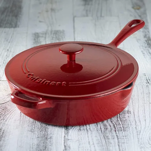Miniatura 4 de Cuisinart Freidora de pollo de hierro fundido de 12 pulgadas con tapa, capacidad de 4.5 cuartos de galón, interior esmaltado de porcelana, apta