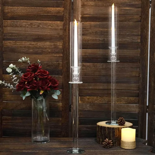 Miniatura 19 de Efavormart Paquete de 2 Portavelas Candelabro Transparente de 18", Pantalla de Vidrio para Vela, Pantalla de Vela Huracán de Extremo Abierto