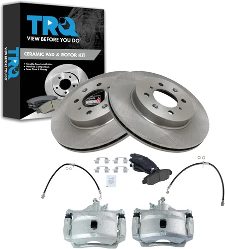 Miniatura 25 de TRQ Juego de pastillas de freno delanteras y rotores de cerámica, pinzas, mangueras, compatibles con Honda Odyssey 2005-2010