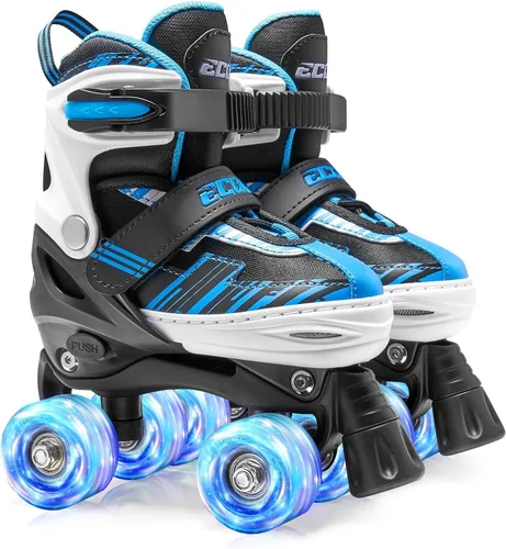 Patines de ruedas para niñas y niños de 4 a 12 años, patines ajustables para niños pequeños de 4 tamaños, ruedas iluminadas para principiantes Azul