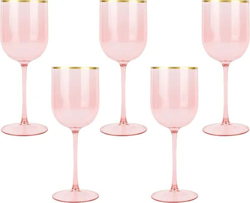 Miniatura 8 de Juego de 10 copas de vino de plástico con borde dorado, copas de vino elegantes copas de vino de plástico duro Champaign tazas en tallo de 12 onzas