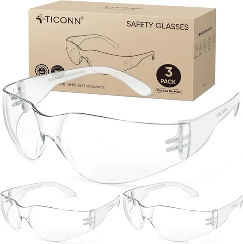 TICONN Gafas de seguridad transparentes para hombres, gafas protectoras resistentes a los arañazos y impactos, cumplen con la norma ANSI Z87.1