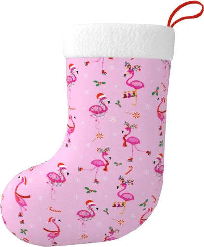 Calcetines Navideños de Flamenco Calcetines de Navidad Colgantes para Chimenea Portacalcetines Ornamento para Decoración Familiar de Árbol de