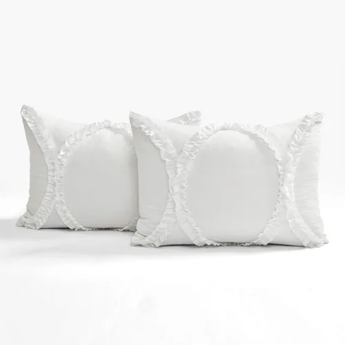 Miniatura 6 de Lush Décor - Juego de Cubrecama con falda de volantes para cama sencilla, estilo Shabby Chic, juego de 2 piezas, Poliéster, Blanco, King