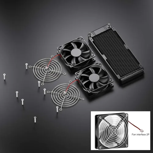 Miniatura 5 de Clyxgs Radiador de Refrigeración por Agua, Radiador de Intercambio de Calor de Aluminio de 12 Tubos con Ventilador para Sistema de Refrigeración por