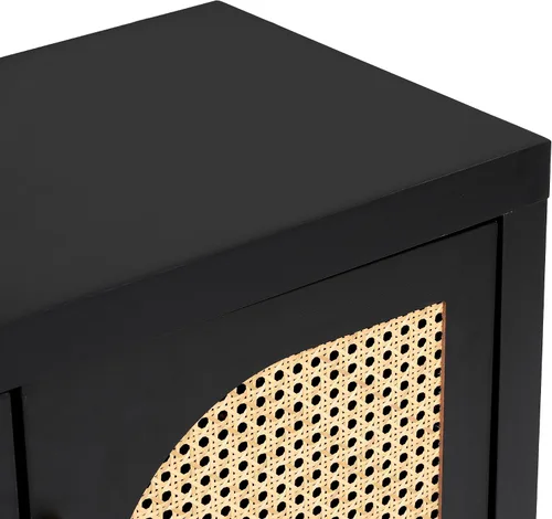 Miniatura 6 de Linique Moderno soporte de TV para TV de 65 pulgadas con puertas de ratán de polietileno y estantes ajustables, armario de almacenamiento