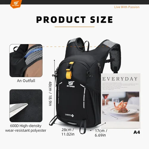 Miniatura 5 de SKYSPER Mochila de senderismo pequeña – Mochila de viaje de 15 L, ligera, resistente al agua, mochilas de senderismo para mujeres y hombres, Negro