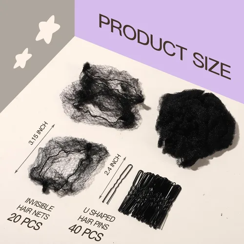 Miniatura 2 de FANDAMEI Red de pelo de 30 cm para niños, 20 redes de pelo invisibles con 40 horquillas en forma de U, redes de pelo para moños, redes de pelo