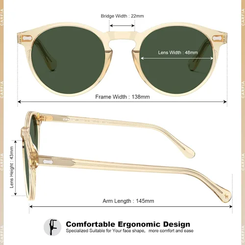 Miniatura 83 de CARFIA Gafas de sol polarizadas de acetato redondo para mujer, protección UV de cara pequeña con funda de cuero CA5288