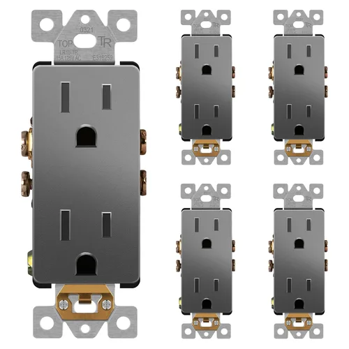 Miniatura 50 de LIDER LR15-TR-GD5P - Receptáculo decorativo mate c/tapa frontal intercambiable, tomacorriente a prueba de manipulaciones/niños, autoconexión a Dorado