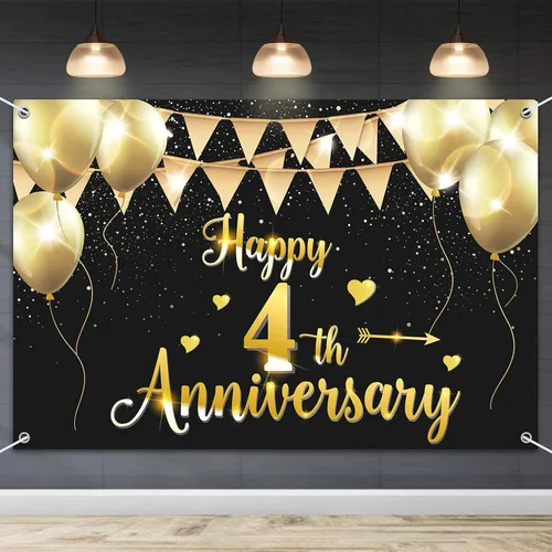 Miniatura 18 de HAMIGAR Fondo de pancarta de feliz 15 aniversario de 6 x 4 pies, 15 decoraciones de aniversario de boda, suministros para fiestas, color negro