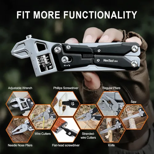 Miniatura 8 de NEXTOOL W4 - Llave de trinquete ajustable multiherramienta de 11 en 1, herramienta plegable EDC con alicates, cuchillo, sierra y destornillador