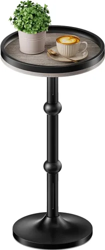 Miniatura 12 de Mesa auxiliar redonda pequeña, mesa de café para espacios pequeños, mesita de noche moderna con patas de metal, base de hierro con pedestal