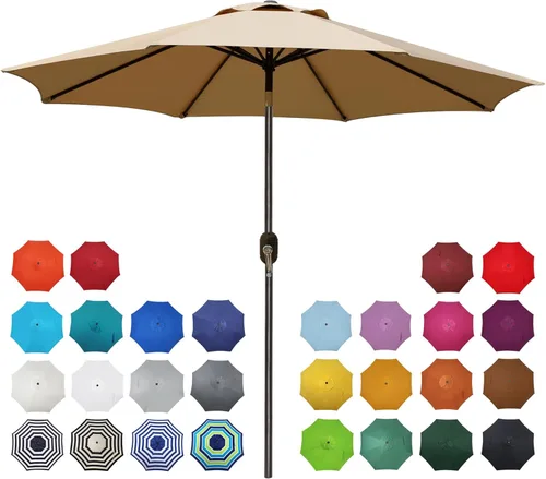 Miniatura 32 de Blissun - Sombrilla de aluminio para patio al aire libre de 9 pies, sombrilla de mesa para exteriores, sombrilla de jardín, sombrilla de mercado