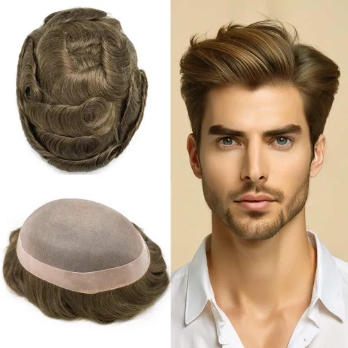 Tupé para hombre, pieza de cabello humano real, monofilamento, tupé para hombres, postizos, unidades de sistema de reemplazo de cabello, gris,