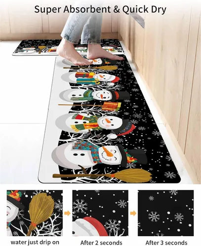 Miniatura 4 de Tapete de baño de muñeco de nieve negro para bañera, antideslizante, secado rápido y absorbente, tierra de diatomeas, fregadero, dormitorio, cocina