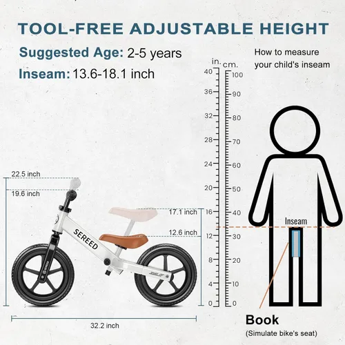 Miniatura 3 de Bicicleta de Equilibrio para Niños Pequeños SEREED, Bicicleta de Equilibrio para Niños de 2 Años, Sin Pedales, Juguetes para Niños de 2 a 5 Años