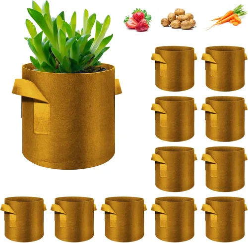 Miniatura 10 de Paquete de 12 bolsas de cultivo de plantas de 3 galones, macetas de tela no tejida gruesa con asas, bolsas para macetas de verduras, macetas de tela