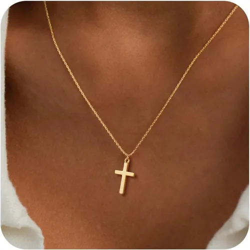 Miniatura 16 de Collar de cruz para mujeres y niñas, delicado chapado en oro de 14 quilates, gargantilla con dije de cruz que no se deslustra, impermeable, moderno