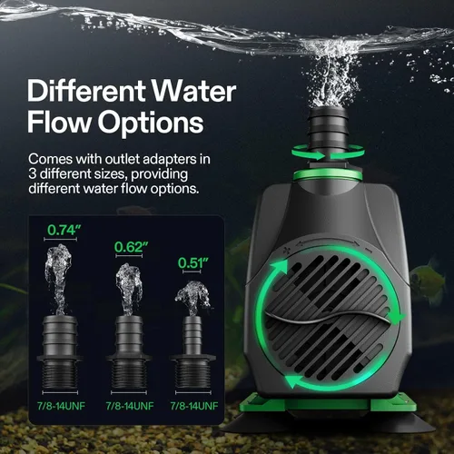 Miniatura 3 de VIVOSUN Bomba Sumergible de 800GPH (3000L/H, 24W), Bomba de Fuente de Agua Ultra Silenciosa con Elevación Alta de 10 pies con Cable de Alimentación
