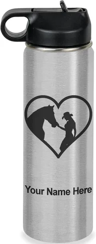 Miniatura 47 de LaserGram Botella de agua personalizada, corazón de vaquera de caballo, acero inoxidable de doble pared aislada al vacío con popote superior, regalo
