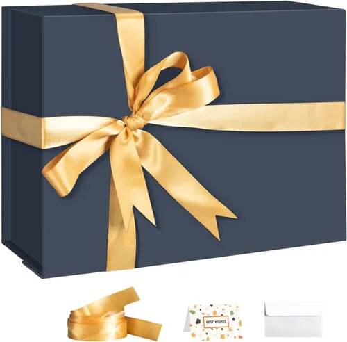Miniatura 10 de Cajas de regalo negras con tapas, paquete de 3, caja de regalo mediana de 11 x 8 x 4 pulgadas con cinta, cajas de regalo plegables con cierre