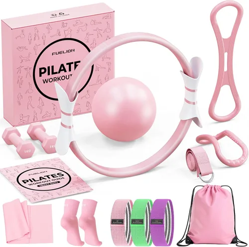Miniatura 9 de Juego de anillos de pilates Fuelion para mujeres, equipo de pilates para entrenamiento en casa con bandas de resistencia, círculo mágico de 35 cm