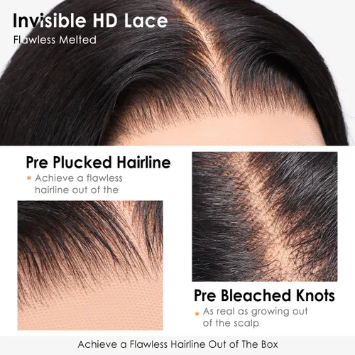 Miniatura 4 de Hermosa - Pelucas de cabello humano con encaje frontal HD de 13 x 4 pulgadas, prearrancadas con cabello de bebé, densidad 180, transparente, 9A