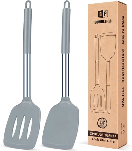 Miniatura 17 de Paquete de 2 espátulas de cocina sólidas de silicona, antiadherentes, utensilios de cocina sin BPA, resistentes al calor, utensilios de cocina