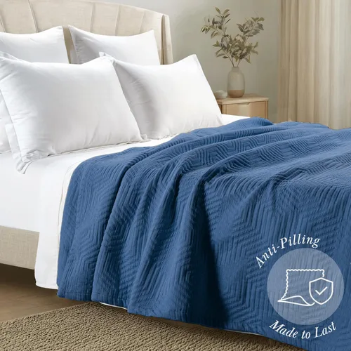 Miniatura 4 de Threadmill Mantas de algodón de lujo para cama tamaño King Acogedora manta 100% algodón tamaño King para todas las estaciones Colcha Aster suave