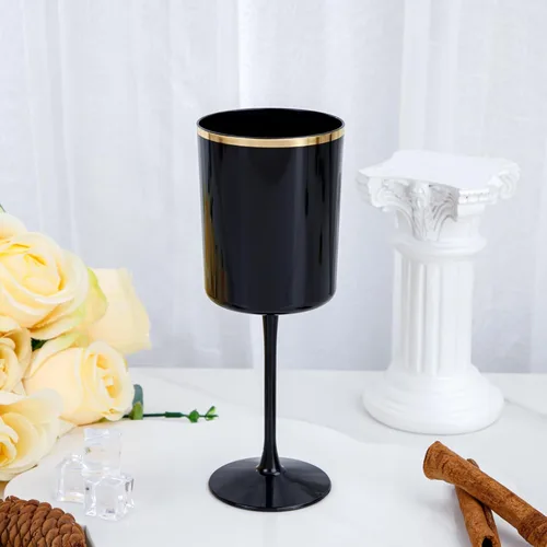 Miniatura 4 de Ciaell Paquete de 12 copas de vino de plástico negro de 10 onzas con tallo – Copas de vino desechables negras y doradas, perfectas para fiestas