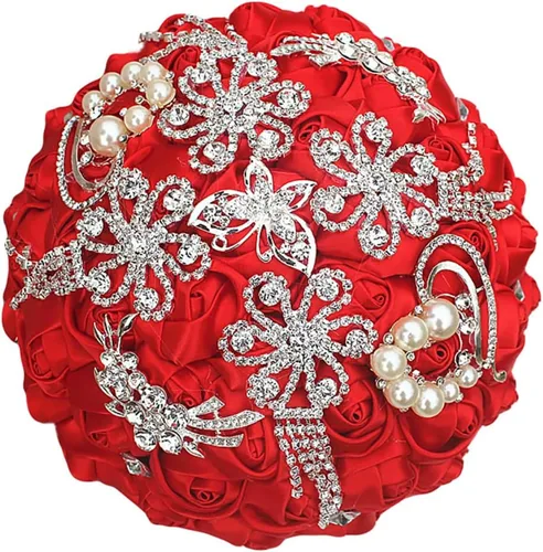Miniatura 13 de Sharebeauty Ramo de novia de satén hecho a mano para lanzar ramo de boda, ramo de flores artificiales