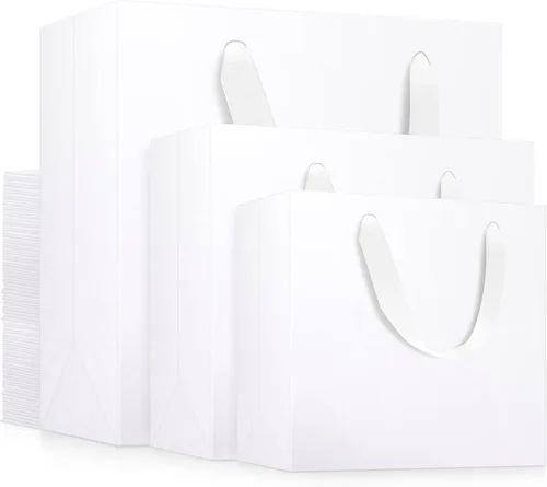 Miniatura 10 de EUSOAR Bolsas de regalo a granel, 30 bolsas de papel de estraza reutilizables con asa de artesanía de color negro resistente con 3 tamaños, bolsas