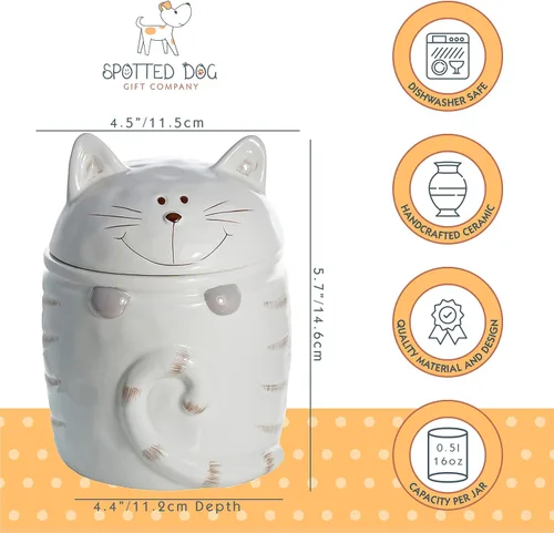Miniatura 3 de SPOTTED DOG GIFT COMPANY Tarro de cerámica con tapa para encimera, recipiente de golosinas para gatos, bonito tarro decorativo de almacenamiento