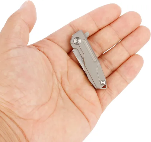 Miniatura 2 de Samior HY002 - Cuchillo plegable ultra pequeño de bolsillo, hoja de damasco VG10 de 1.3 pulgadas, cerradura de marco de mango de titanio gris, mini