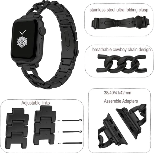 Miniatura 2 de Correas de cadena cool de 38/40/41/42/44/45/46mm para mujeres compatibles con las correas de Apple Watch Series 11/ SE3/10/9/8/7/6/5/4, pulsera
