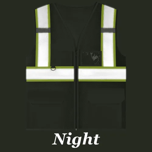 Miniatura 5 de Chaleco de seguridad reflectante de malla con logotipo personalizado con cremallera Chaleco de alta visibilidad para construcción al aire libre Ropa
