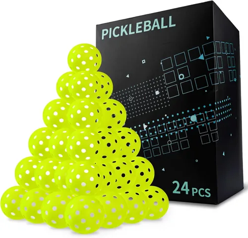 Paquete de 24 bolas de pickleball – 40 agujeros sin costuras moldeadas roto para uso en exteriores e interiores, material TPE duradero, aprobado por