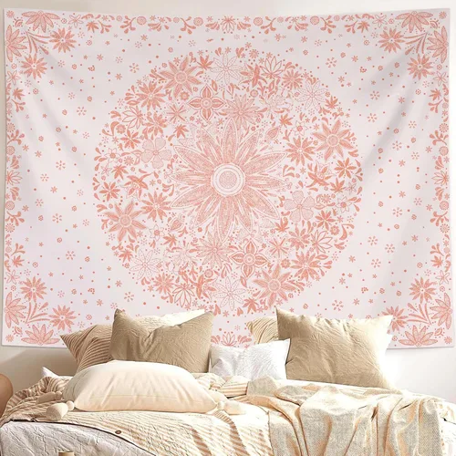 Miniatura 9 de Neasow Tapiz bohemio para colgar en la pared, tapiz floral blanco y negro con estampado de medallones de margaritas punteadas, para dormitorio